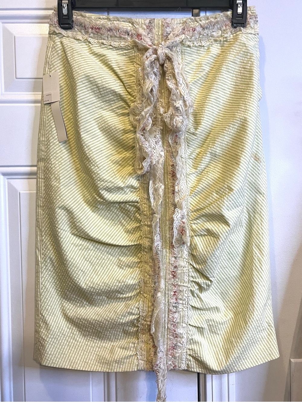 NWT Cottagecore Perry Ellis Green White Skirt with Lace Trim